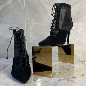 🖤Stuart Weitzman Black Dramaqueen Suede Mesh Lace-Up Booties/Heels 6/36